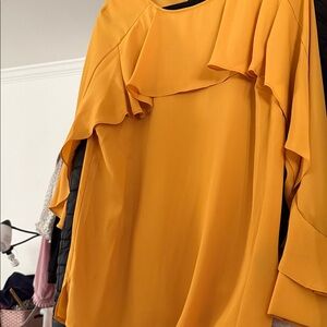 Beige by eci Mustard Ruffle Blouse